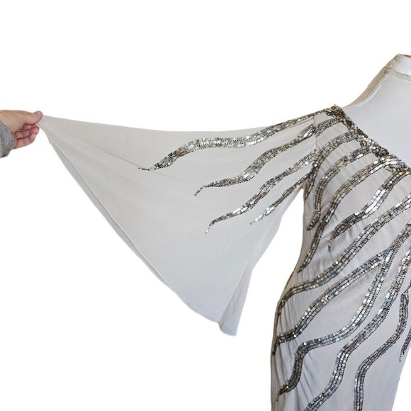 Alberto Makali Size 12 Cream One Shoulder Cocktail Dress Sequins Metallic NWT - Picture 3 of 15